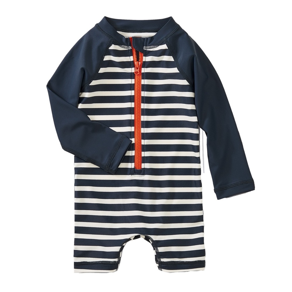 Tea Collection outrigger  Kids Navy and White Striped Rashguard